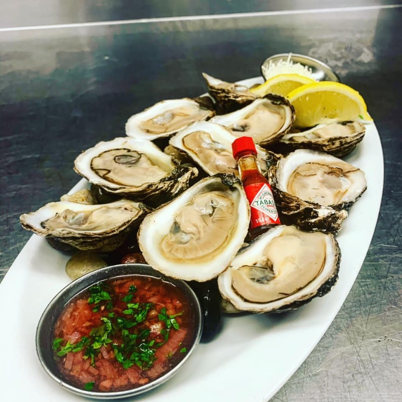 Oysters and mignonette in Seafood Restaurant